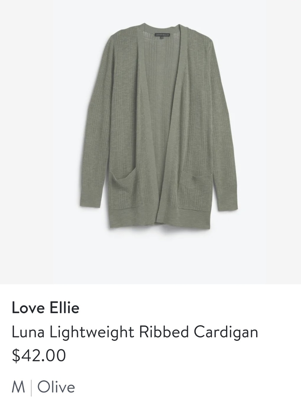 Love Ellie Open-Front Ribbed Cardigan - Olive